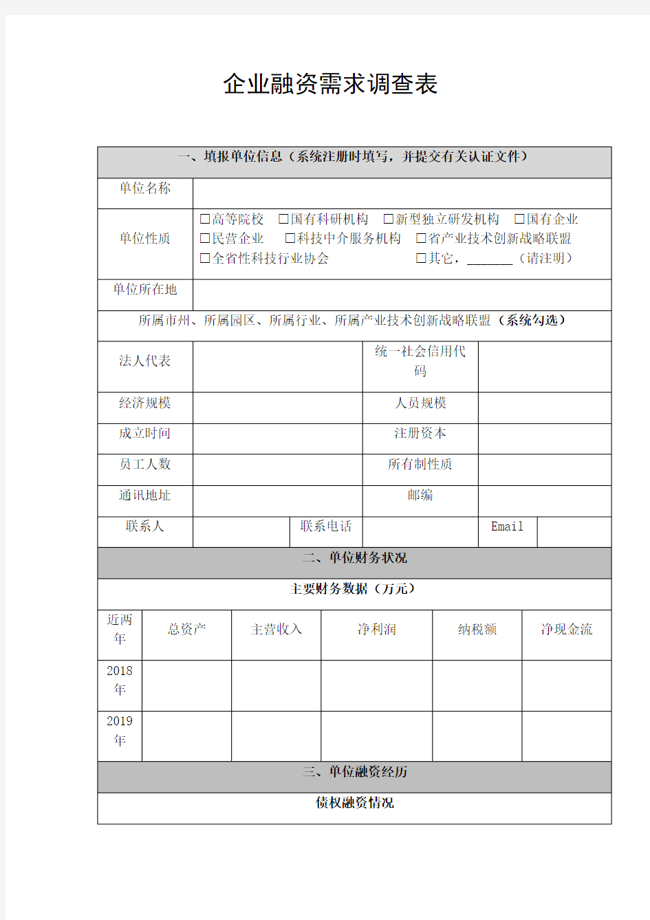 企业融资需求调查表