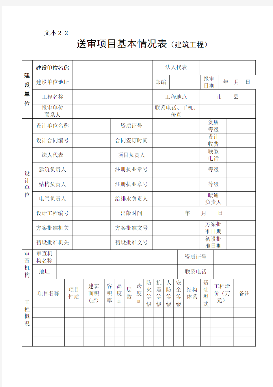 送审项目基本情况表建筑工程