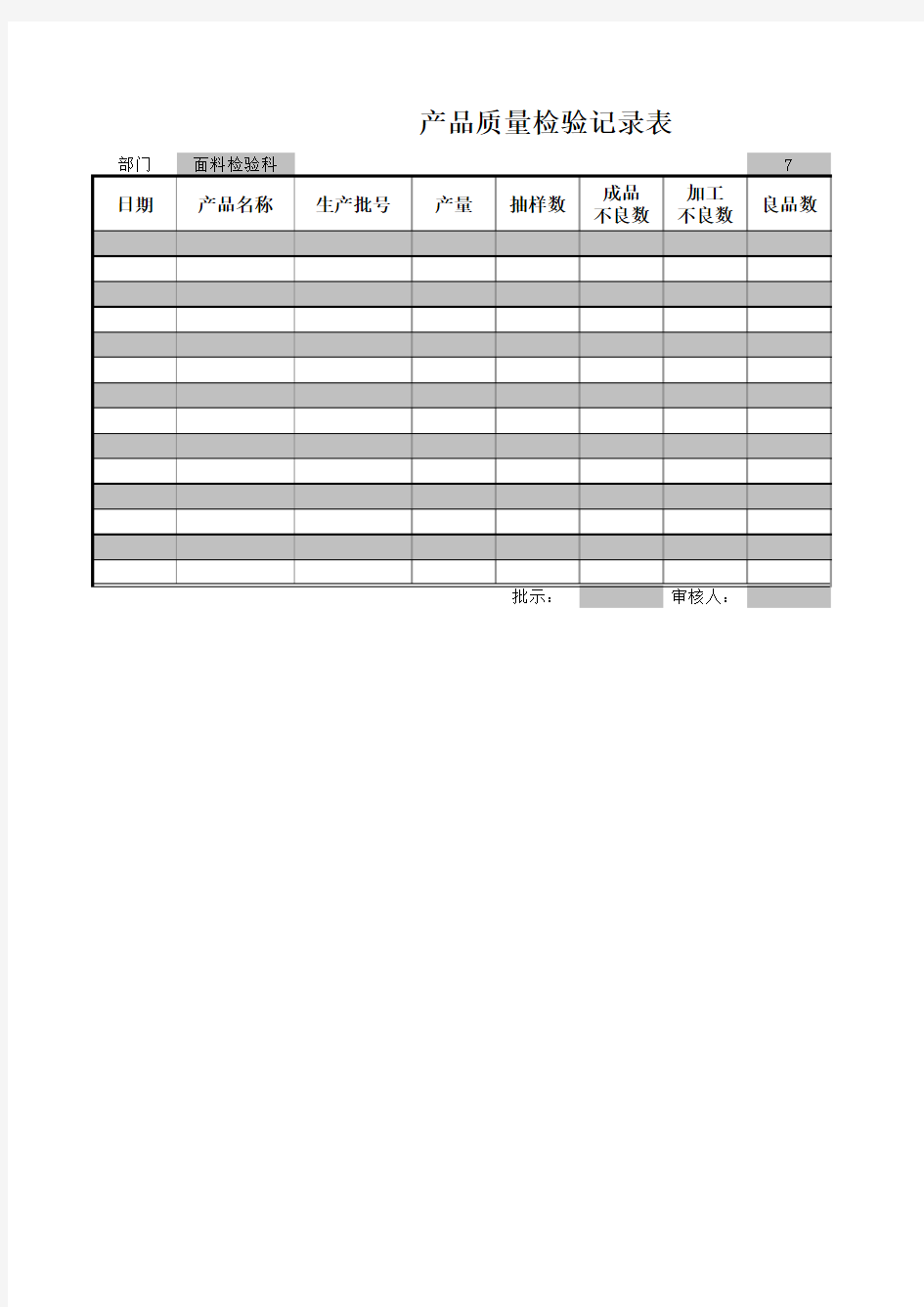 产品质量检验记录表Excel模板