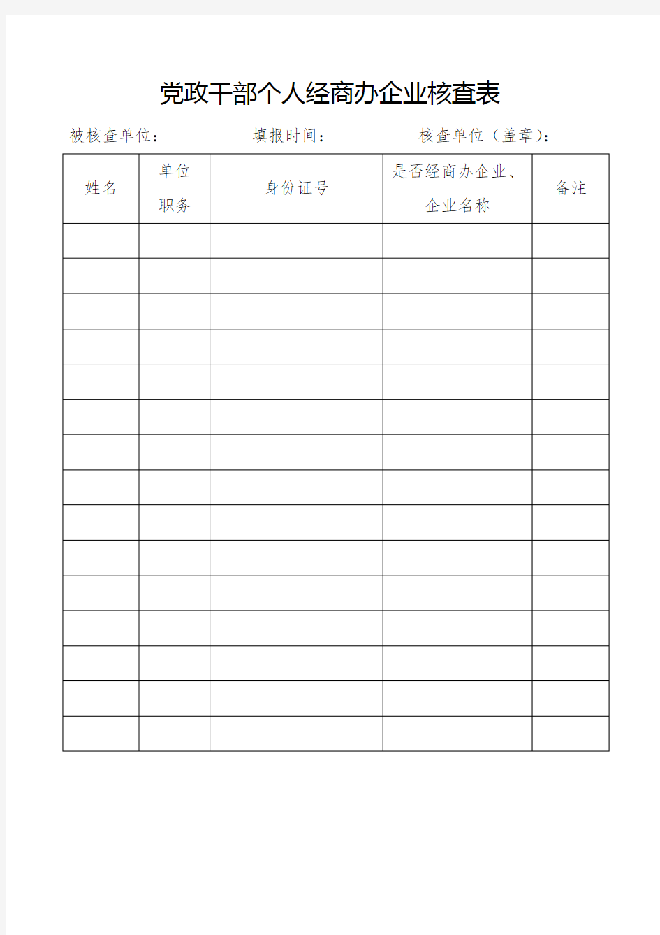 个人(配偶、子女)经商办企业自查报告表