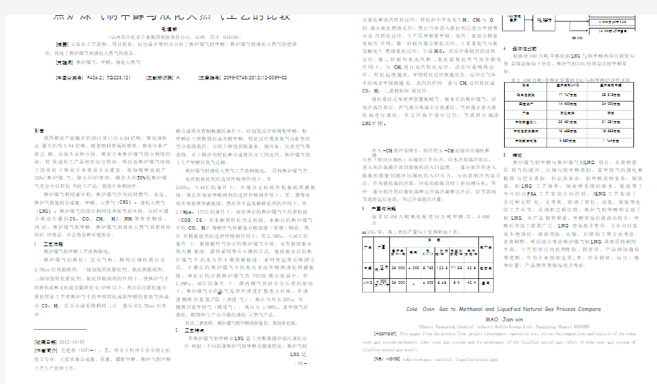 焦炉煤气制甲醇与液化天然气工艺的比较