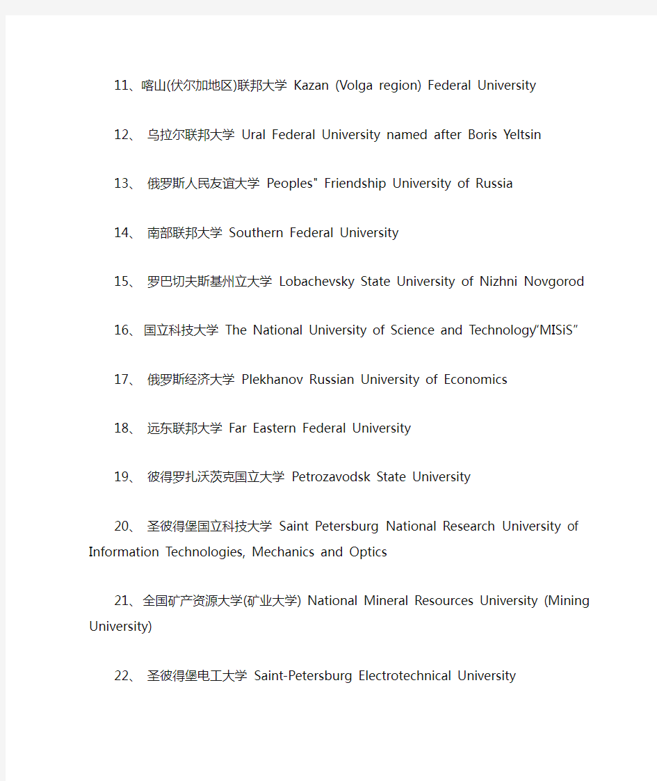 俄罗斯大学排名一览表