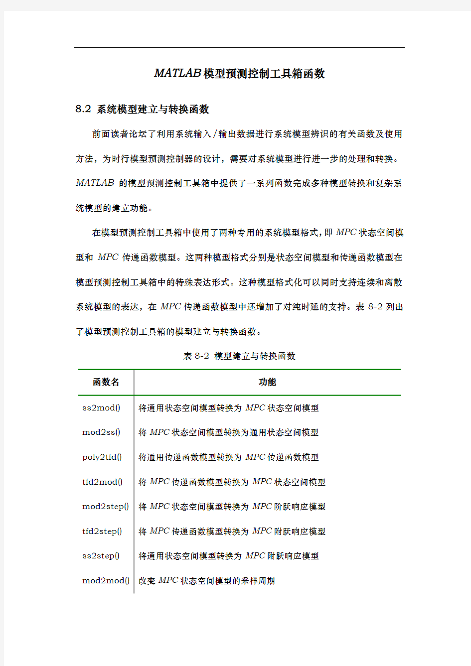 MATLAB模型预测控制工具箱函数