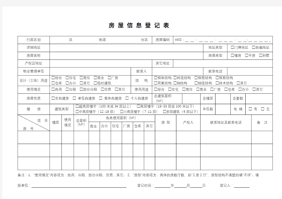 房屋信息登记表【模板】