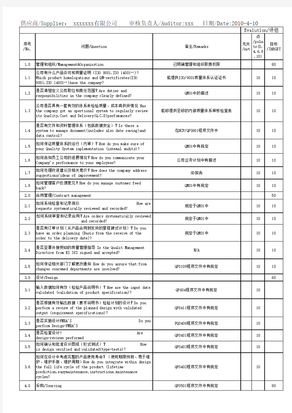 供应商审核检查表