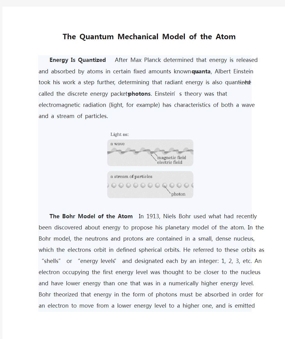 The Quantum Mechanical Model of the Atom  原子的量子力学模型