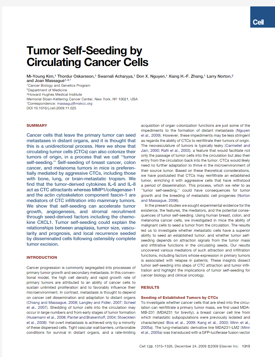 Tumor Self-Seeding by Circulating Cancer Cells