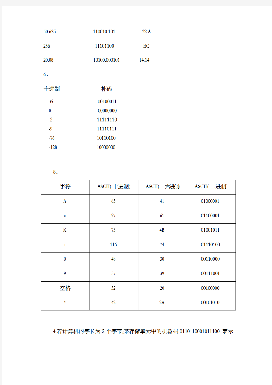 计算机习题参考答案