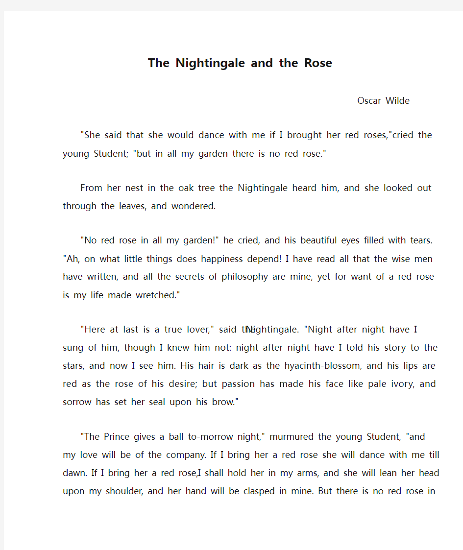 The Nightingale and the Rose综合英语1,课文原文