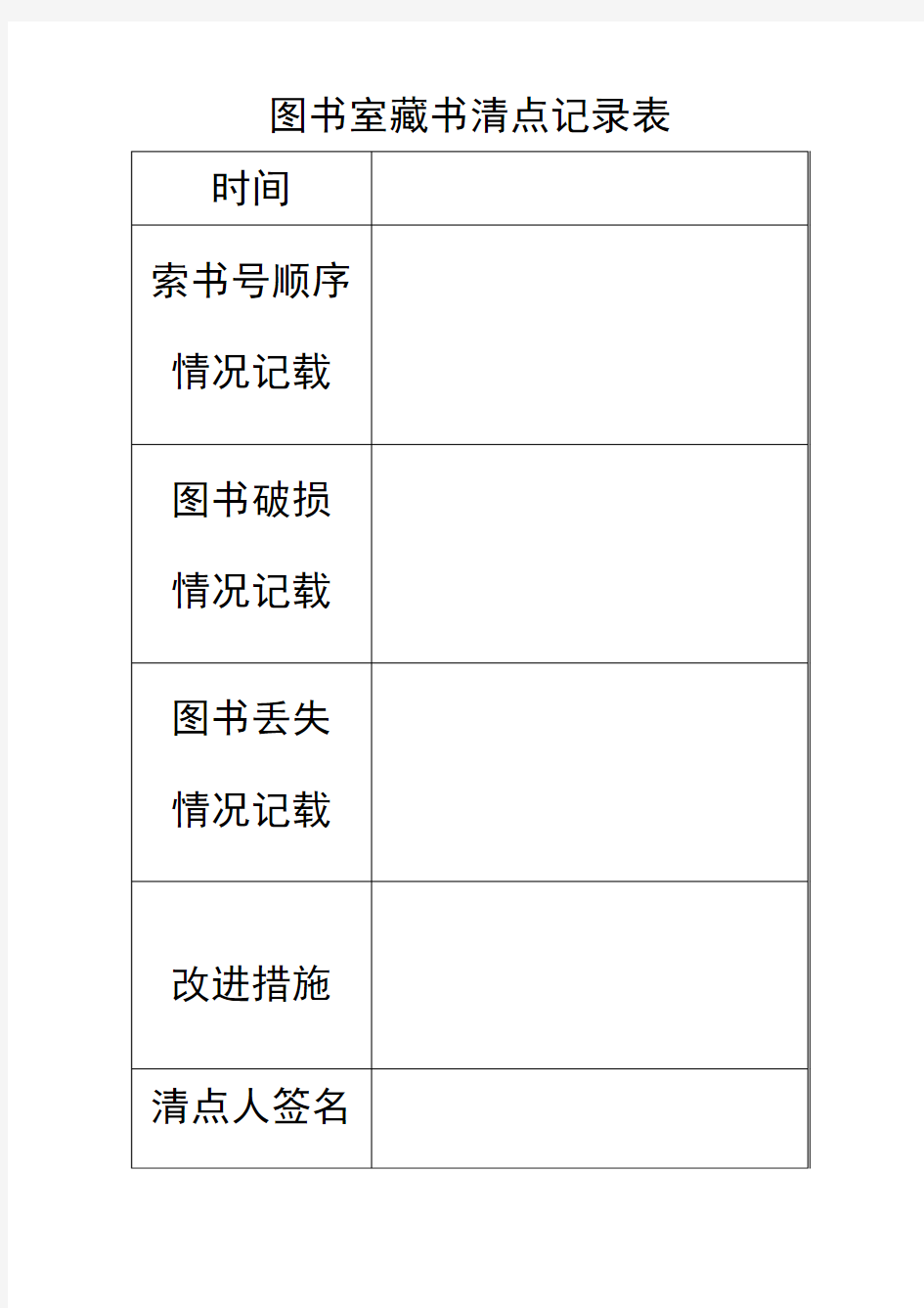 图书室藏书清点记录表