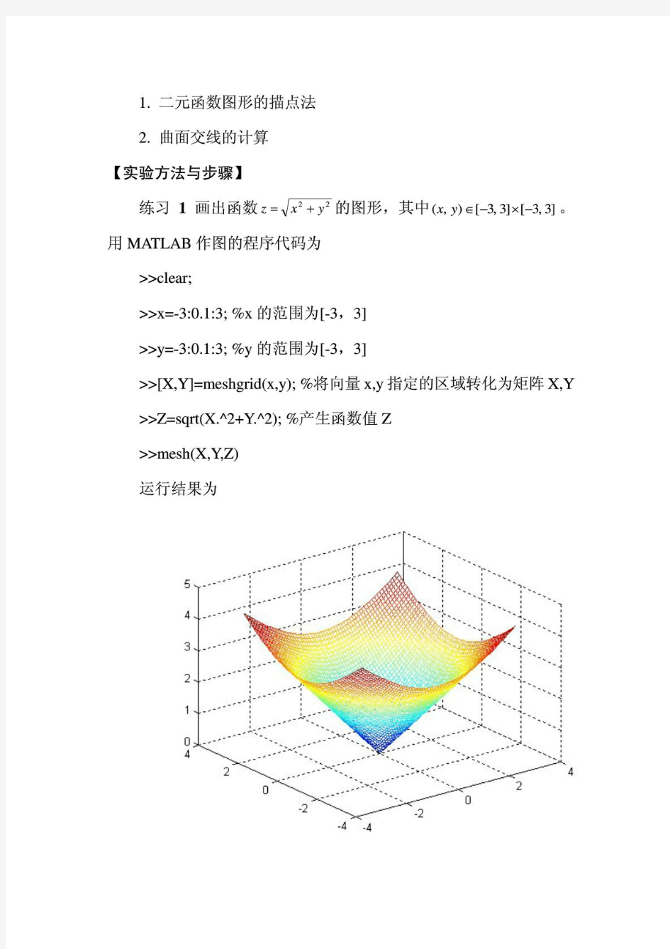 Matlab二元函数三维图绘制