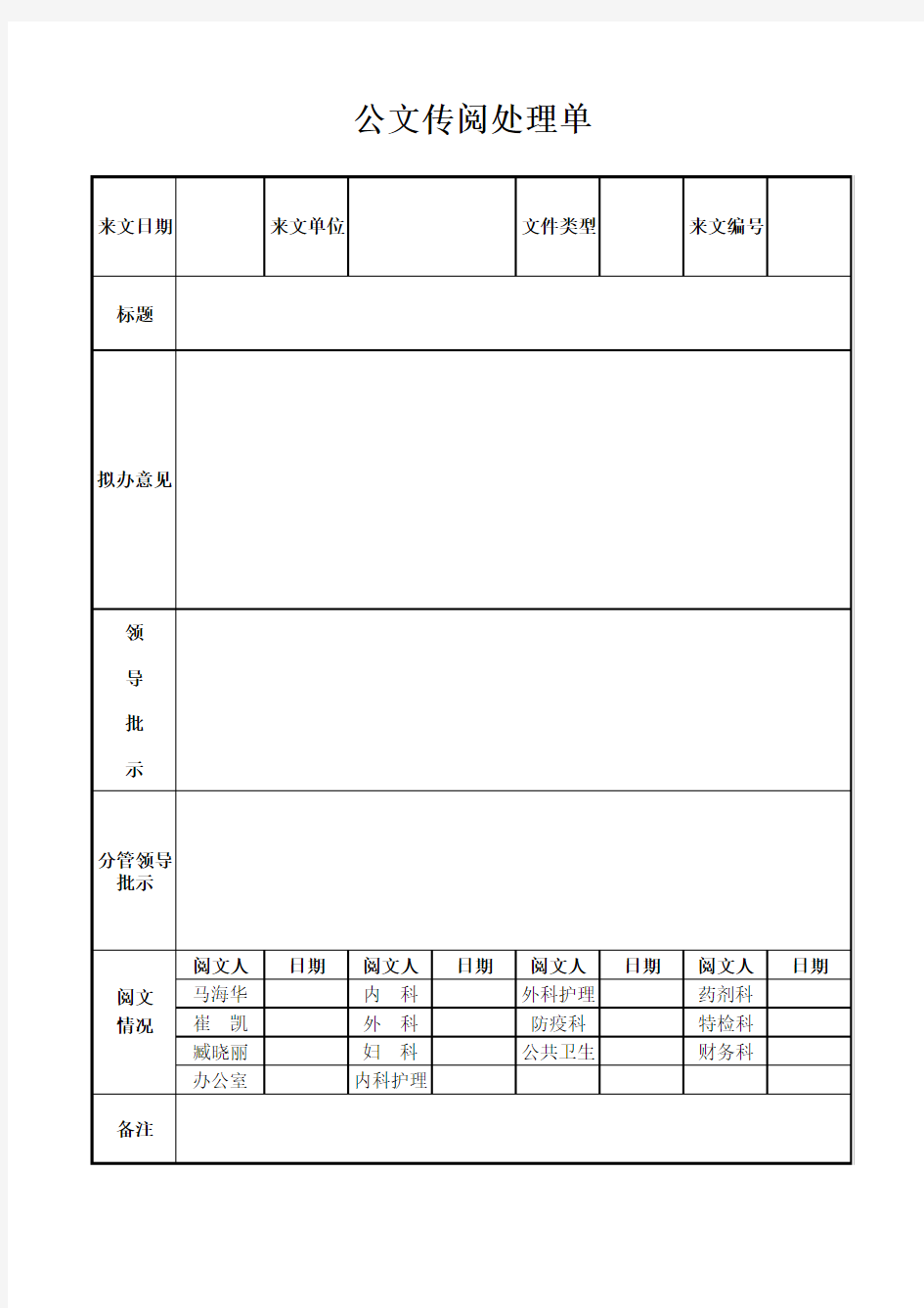 公文传阅处理单