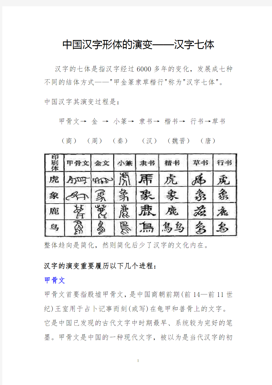 中国汉字形体的演变 汉字7体