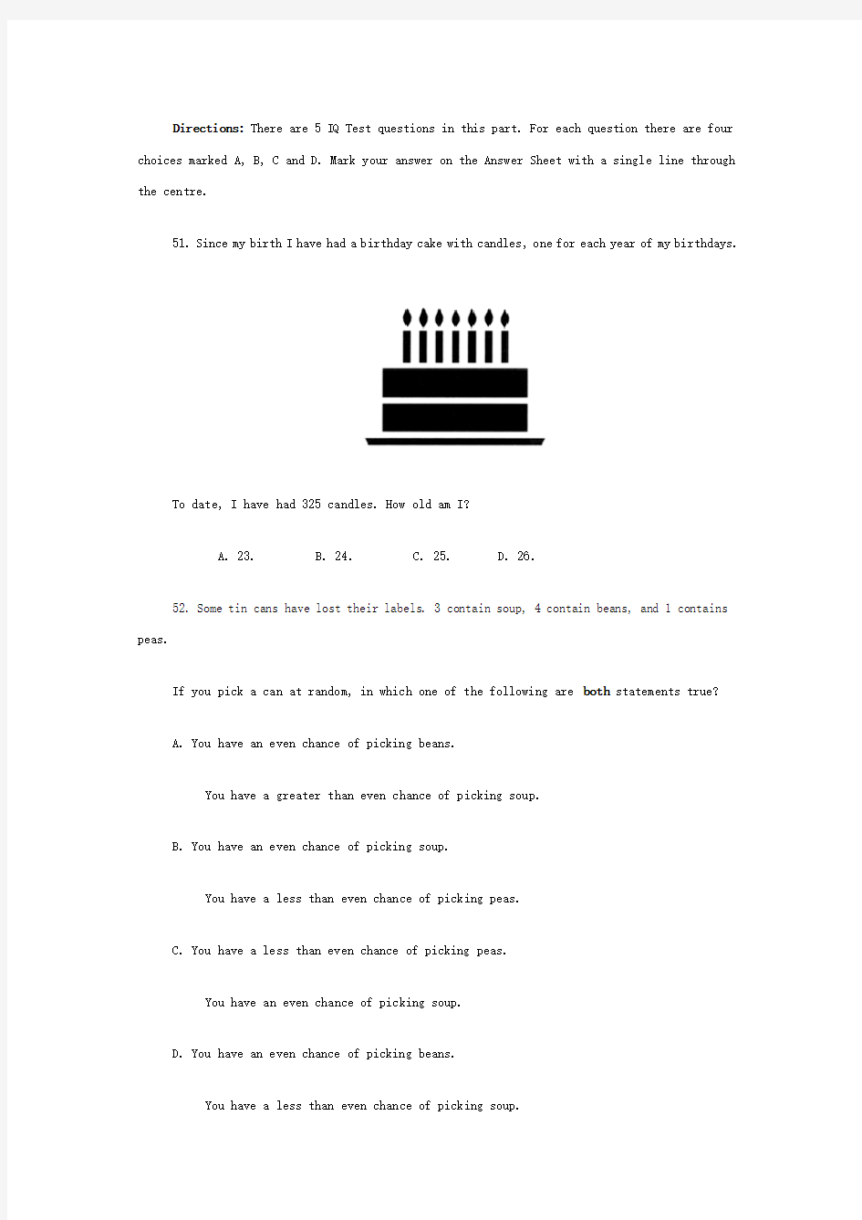 IQ试题总集 全国大学生英语竞赛C类 IQ tests OF NECCS