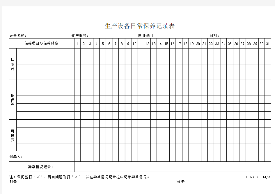 16生产设备日常保养记录表