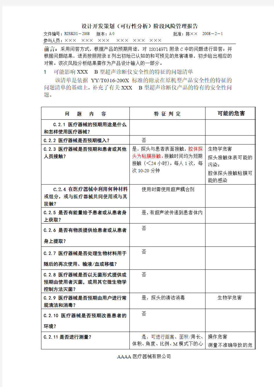 设计开发策划阶段(可行性分析)风险管理报告(1)