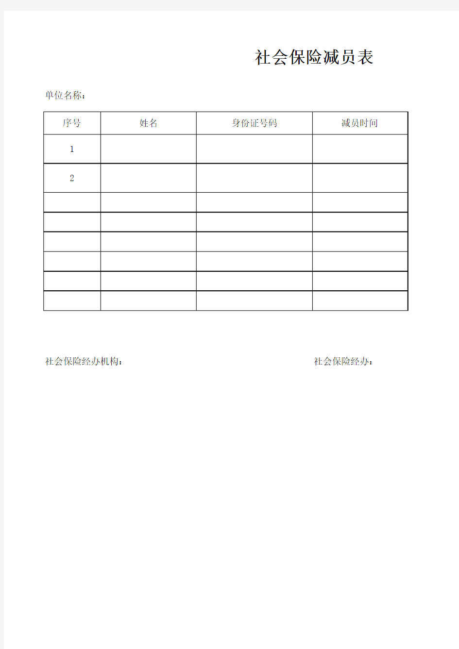 2016用工单位增员减员社保医保表格