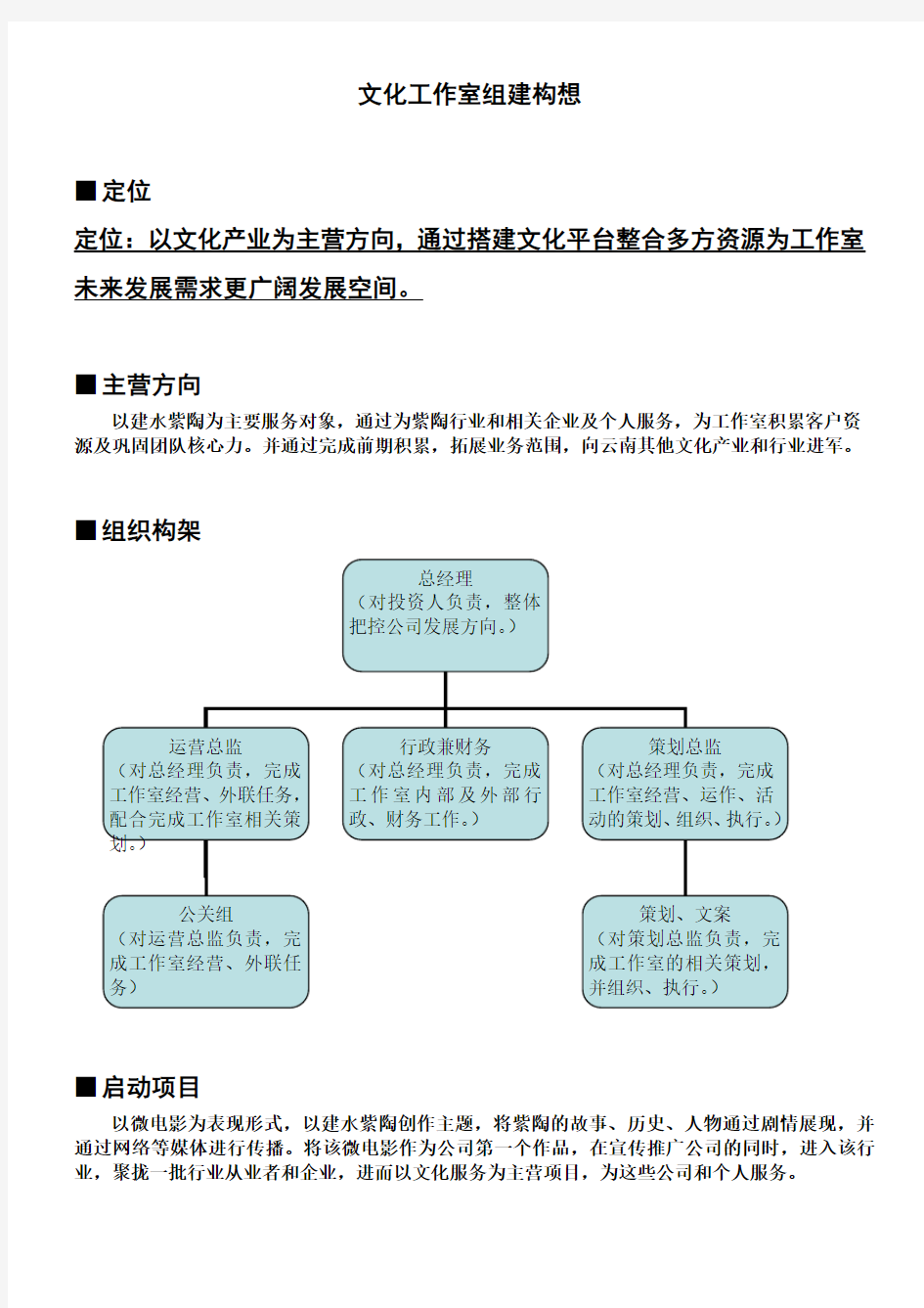 文化工作室组织构架