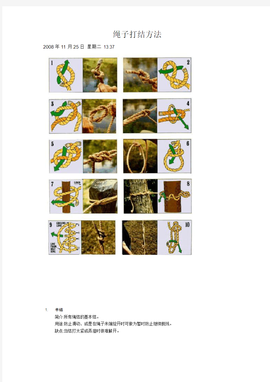 绳子打结方法——日常生活,逃生救生必备