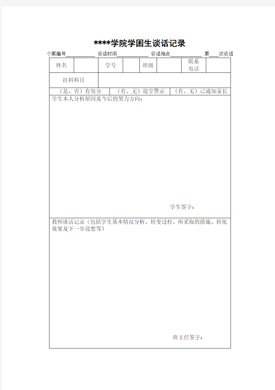 学困生谈话记录