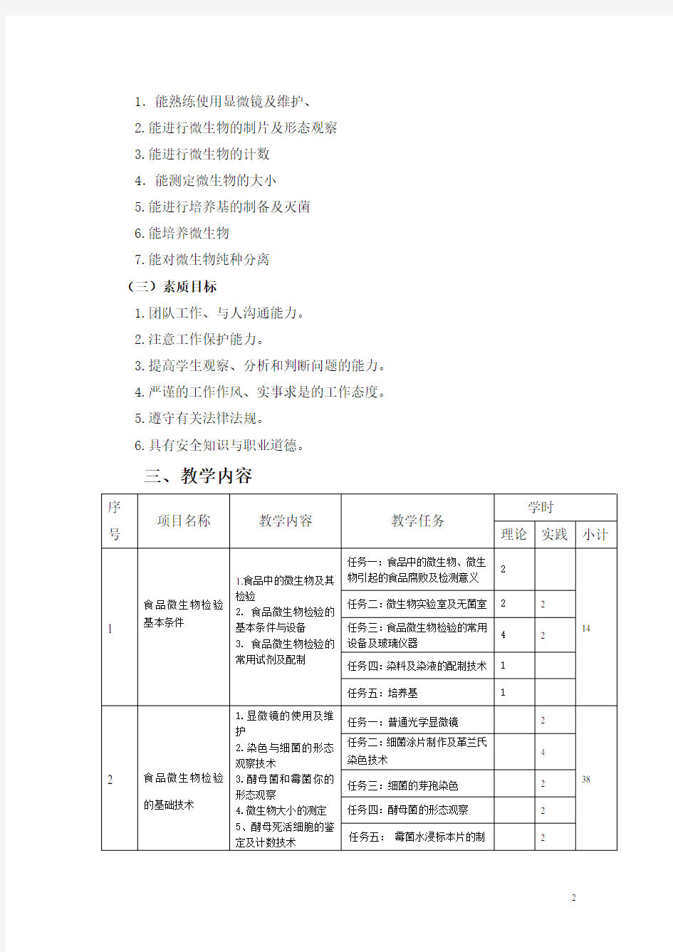 食品微生物检验技术课程标准