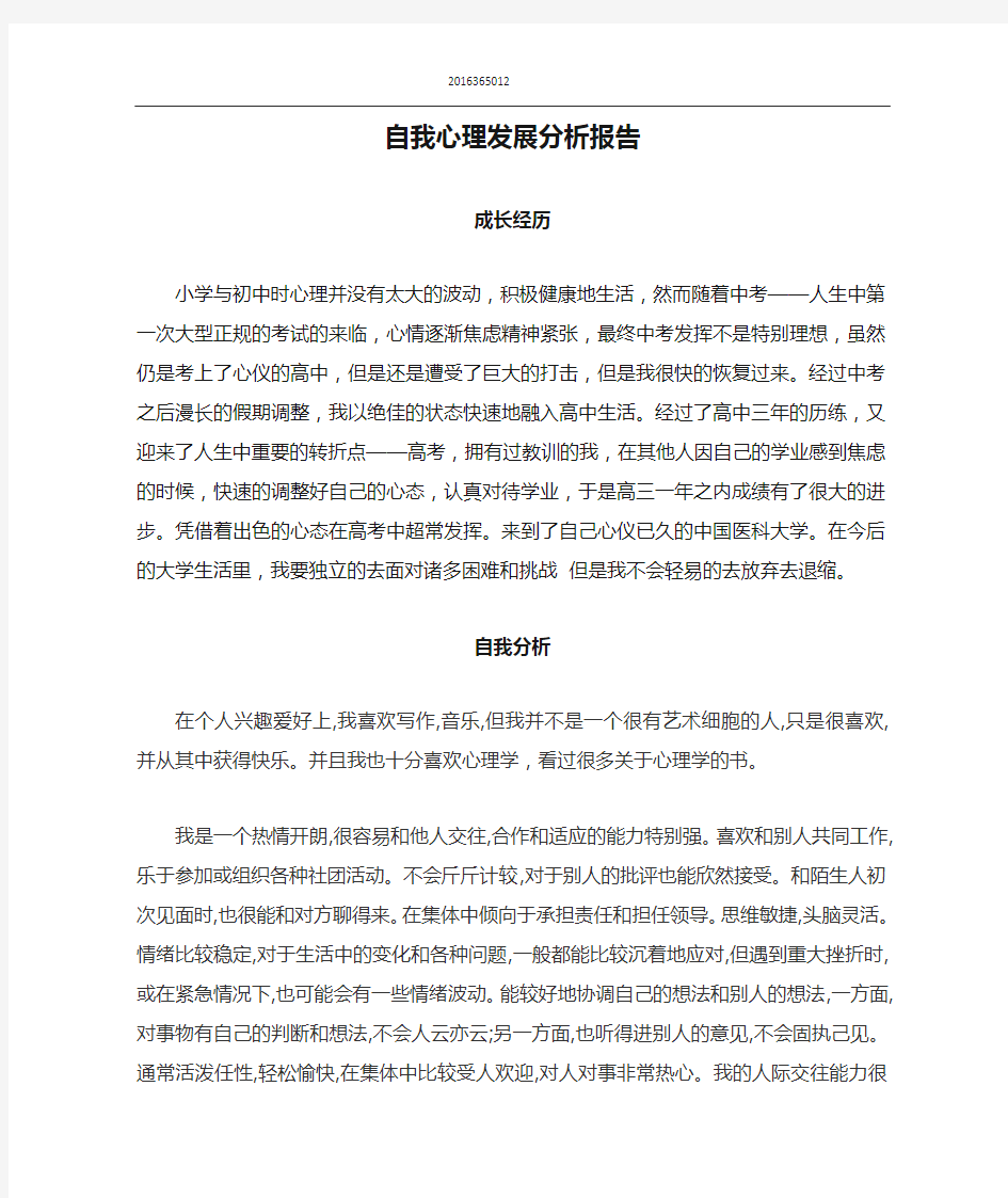 自我心理发展分析报告