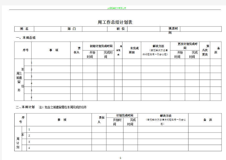 周工作总结计划表格(两周版)