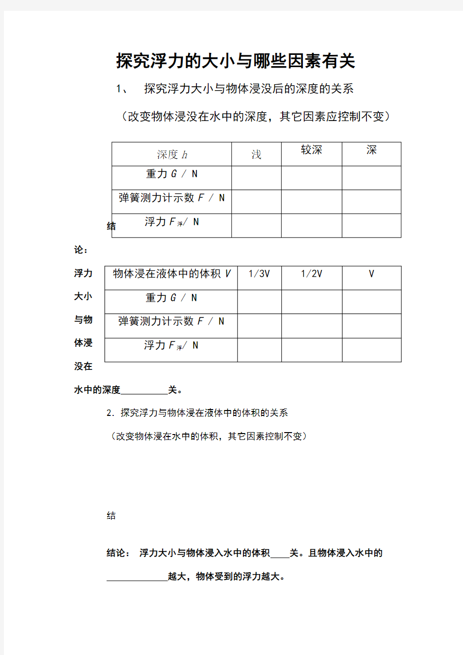 探究浮力的大小与哪些因素有关实验报告