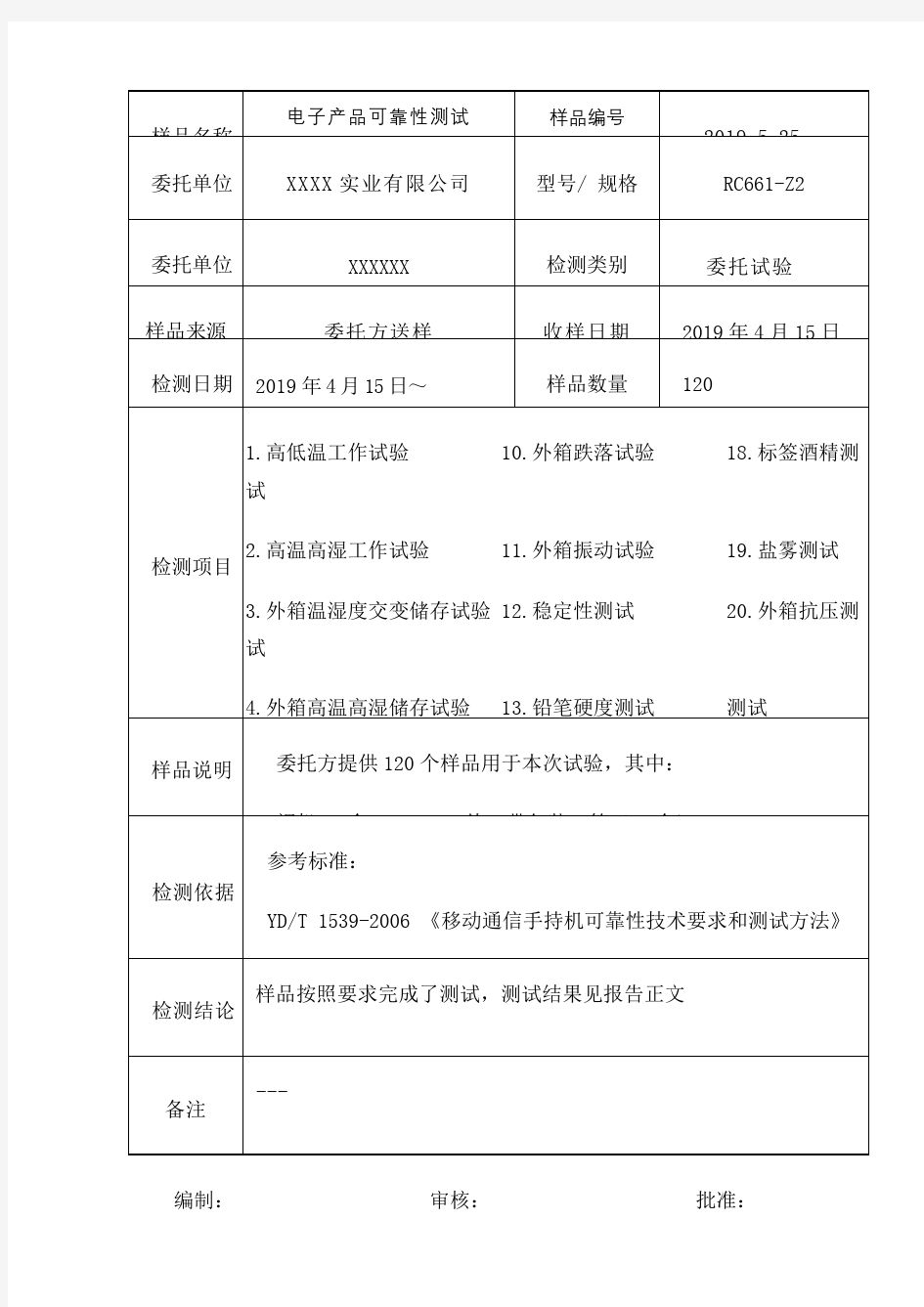 电子产品可靠性测试报告