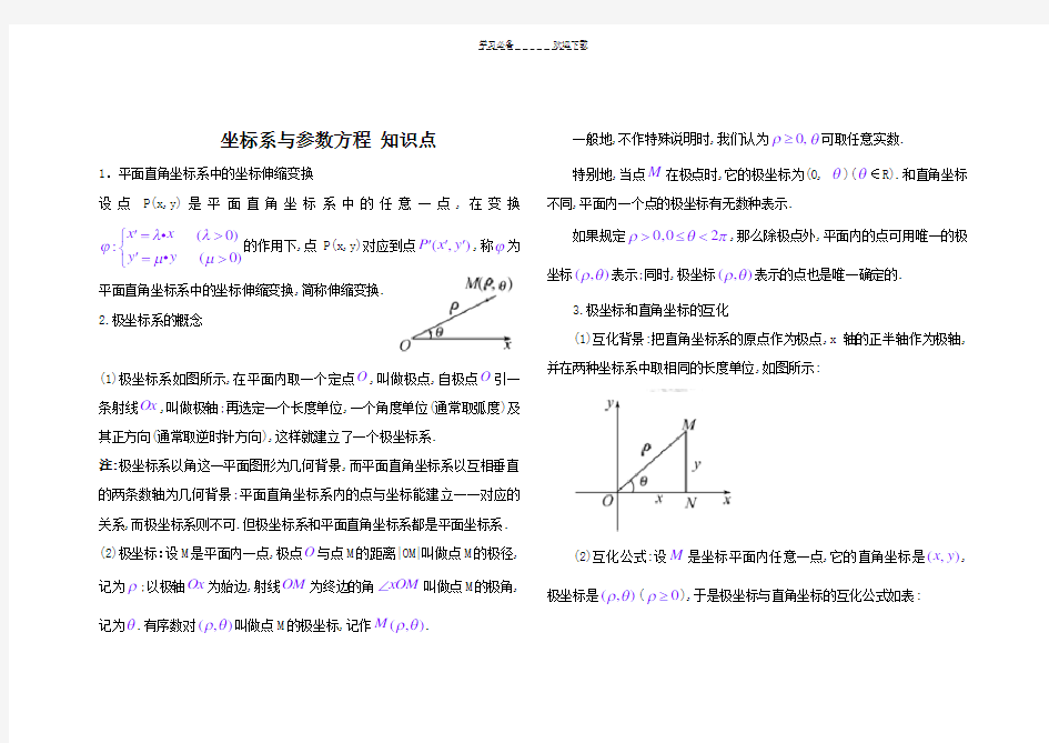 高中数学—4(坐标系与参数方程)知识点总结