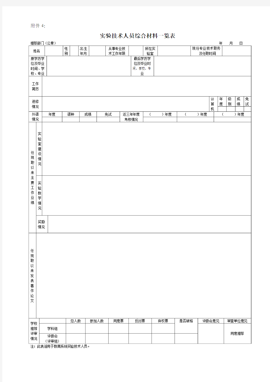 实验系列综合材料一览表