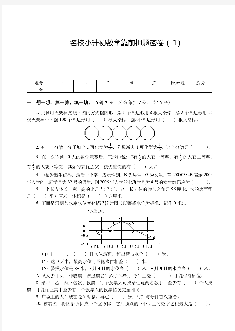 2020-2021【小升初】名校数学考前押题密卷附试卷详细答案( 1)