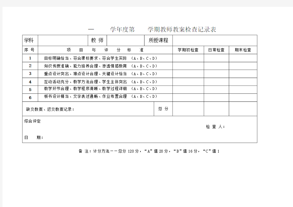 教学常规检查记录表