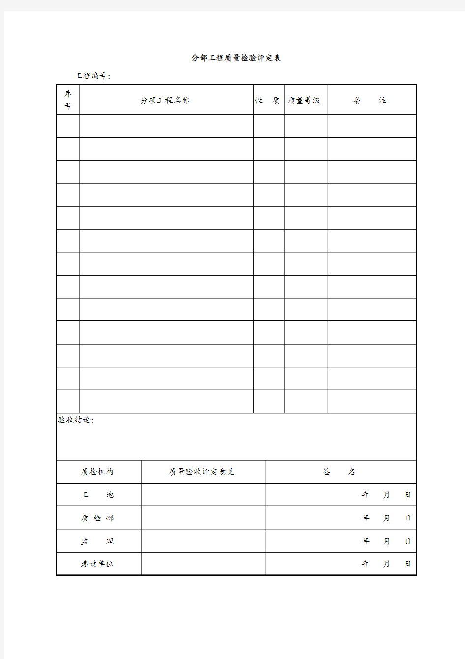 分部工程质量检验评定表