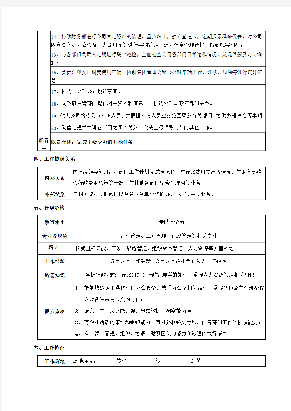 综合办公室各岗位职责