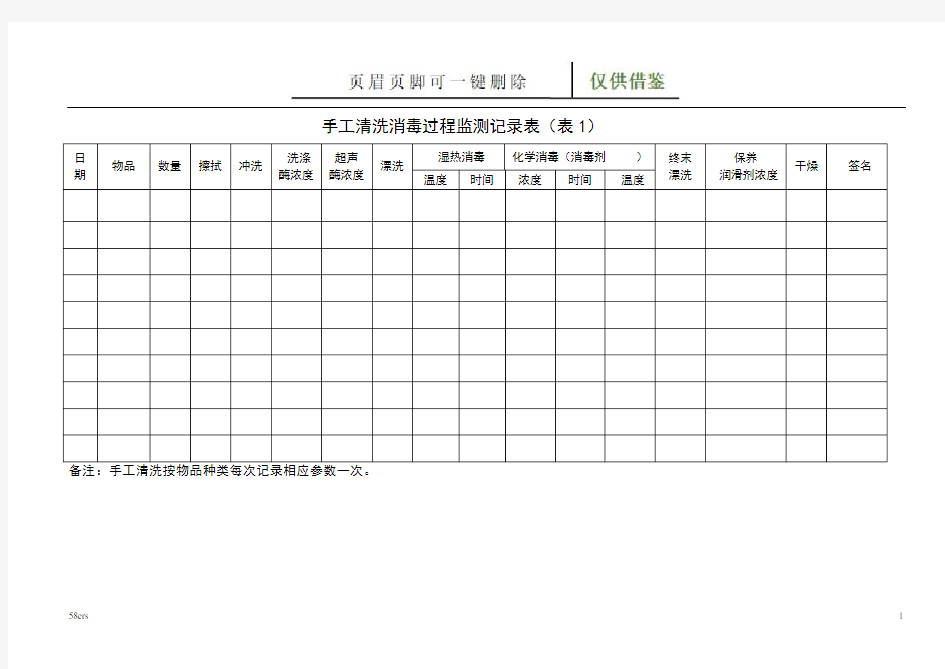 消毒供应中心7个表格(图表记录)