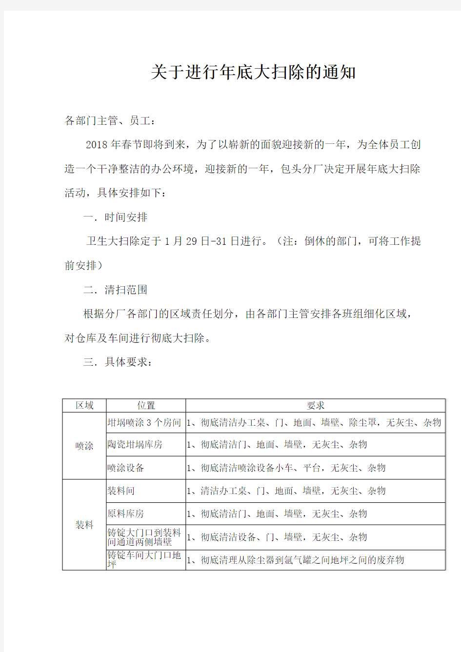 (完整版)关于2018年春节前大扫除的通知