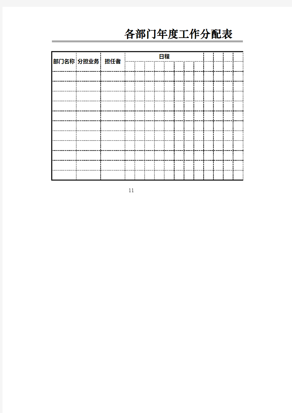 各部门年度工作分配表