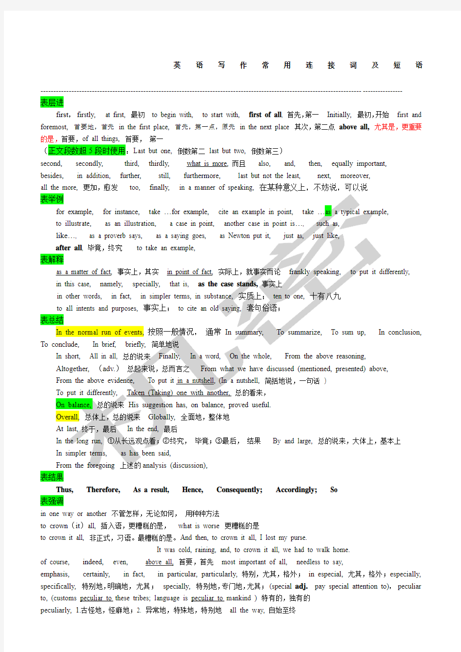 英语写作常用连接词及短语