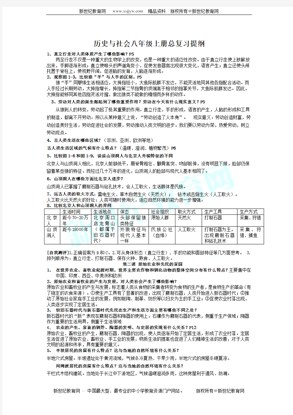 八年级上《历史与社会》完整复习资料