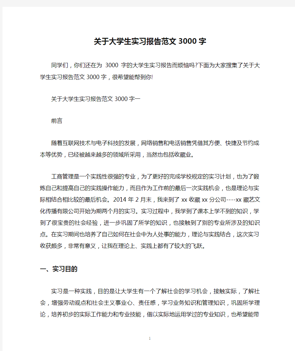 关于大学生实习报告范文3000字