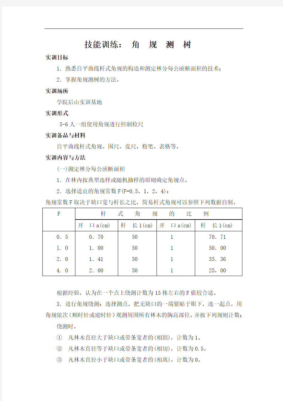 技能训练：角规测树