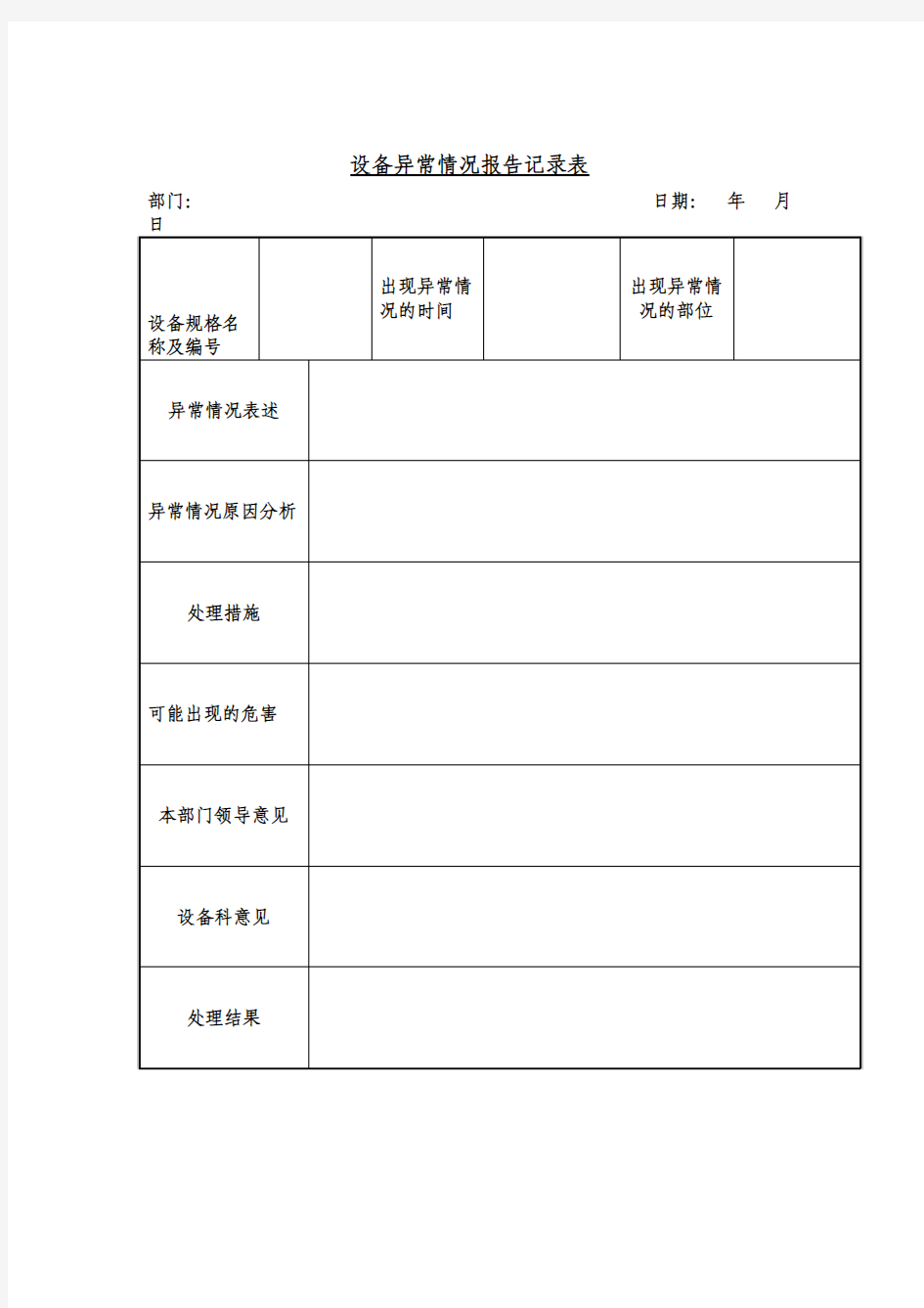 设备异常情况报告记录表(word表格)