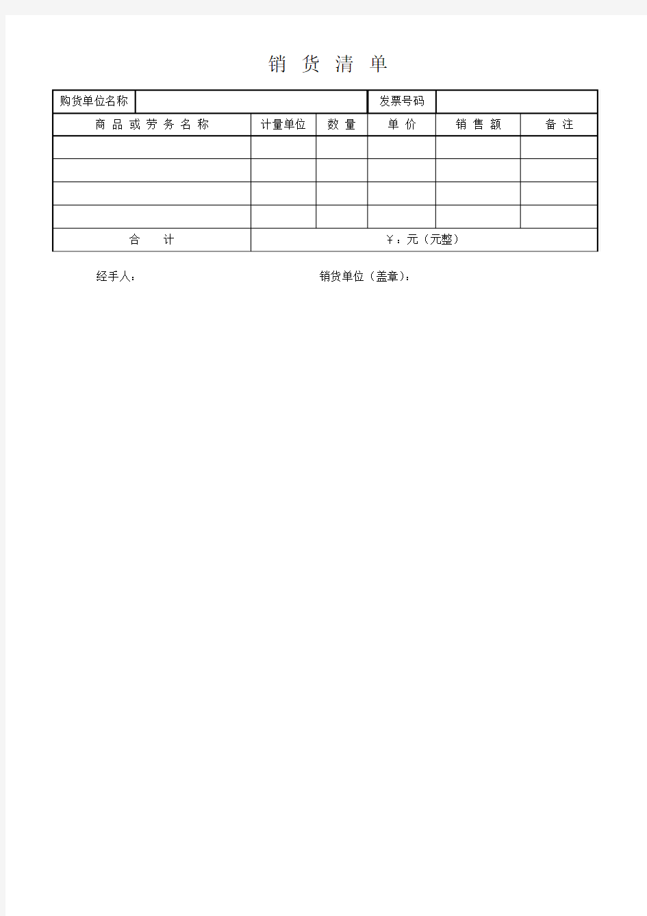 普通发票销货清单