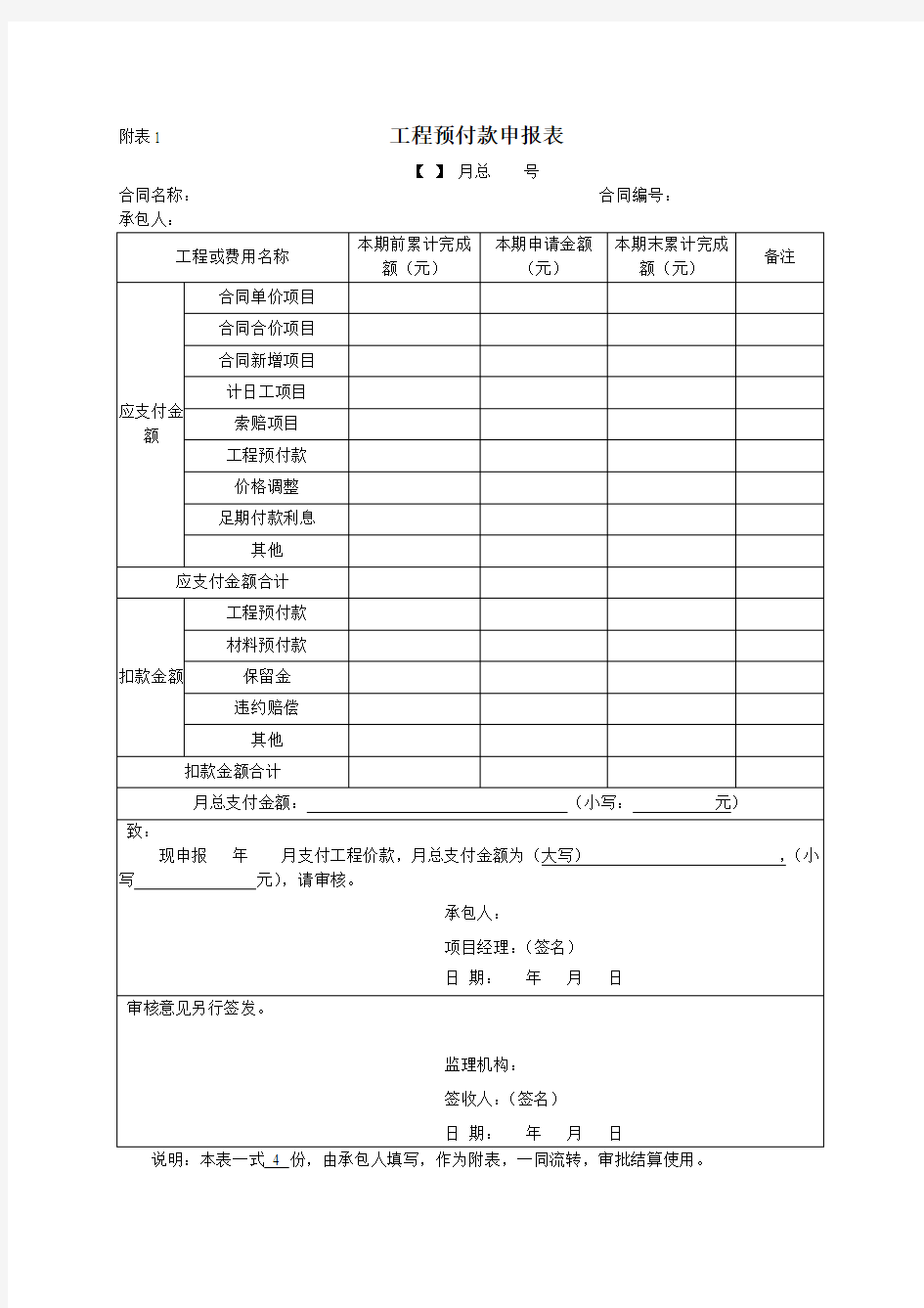 预付款申请书