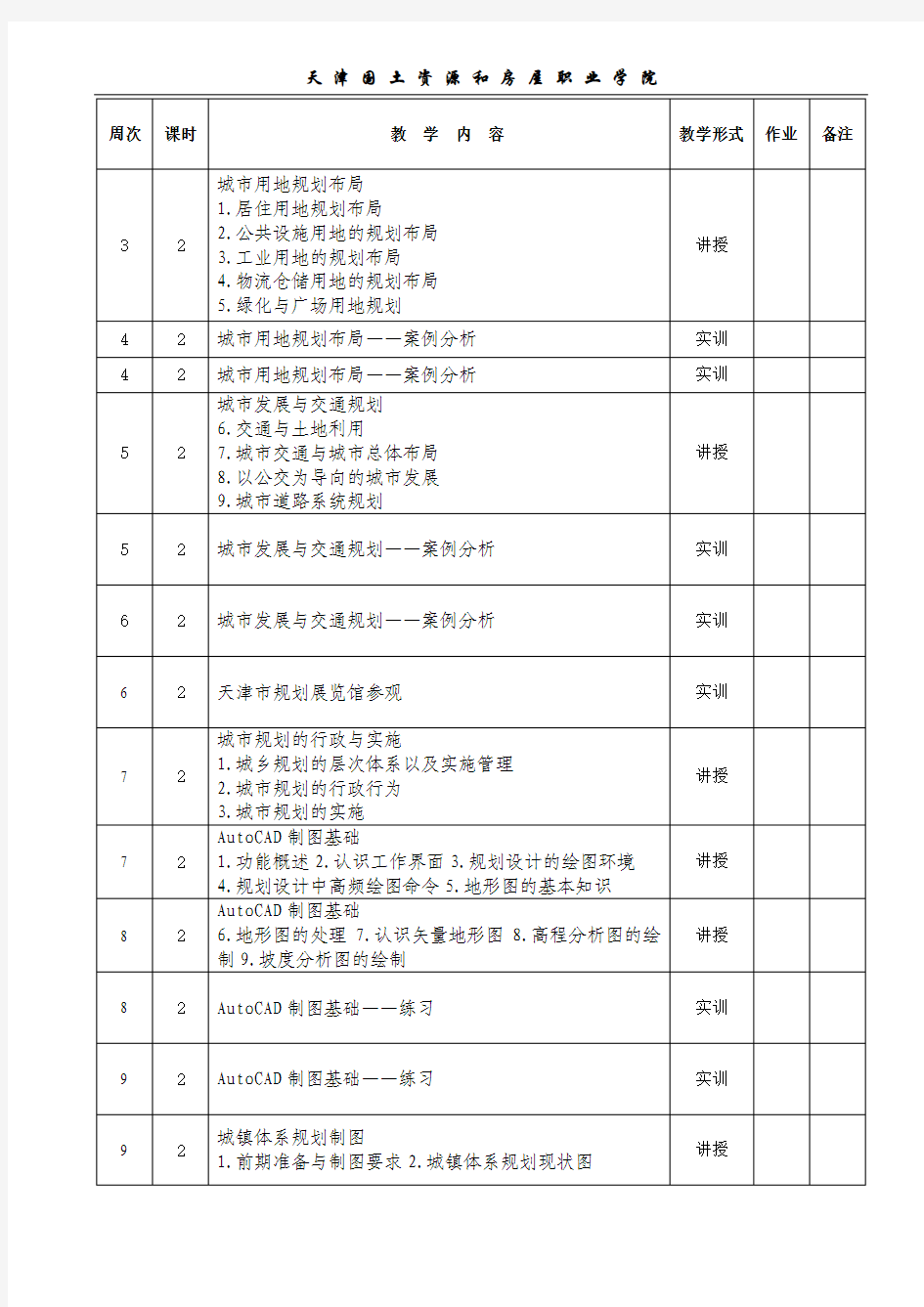 城市规划与CAD教学计划