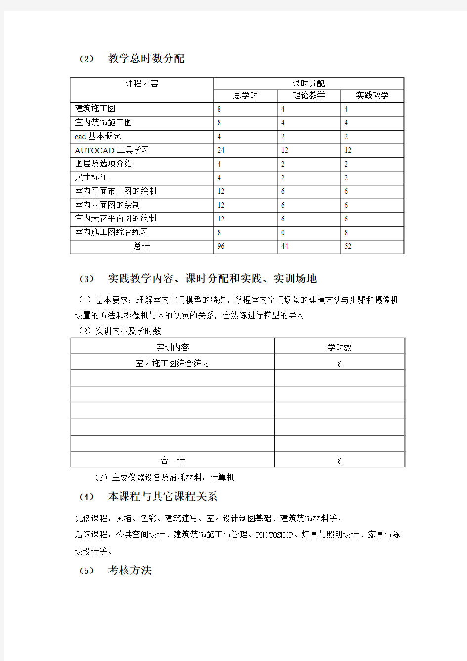 室内设计制图及CAD教学大纲