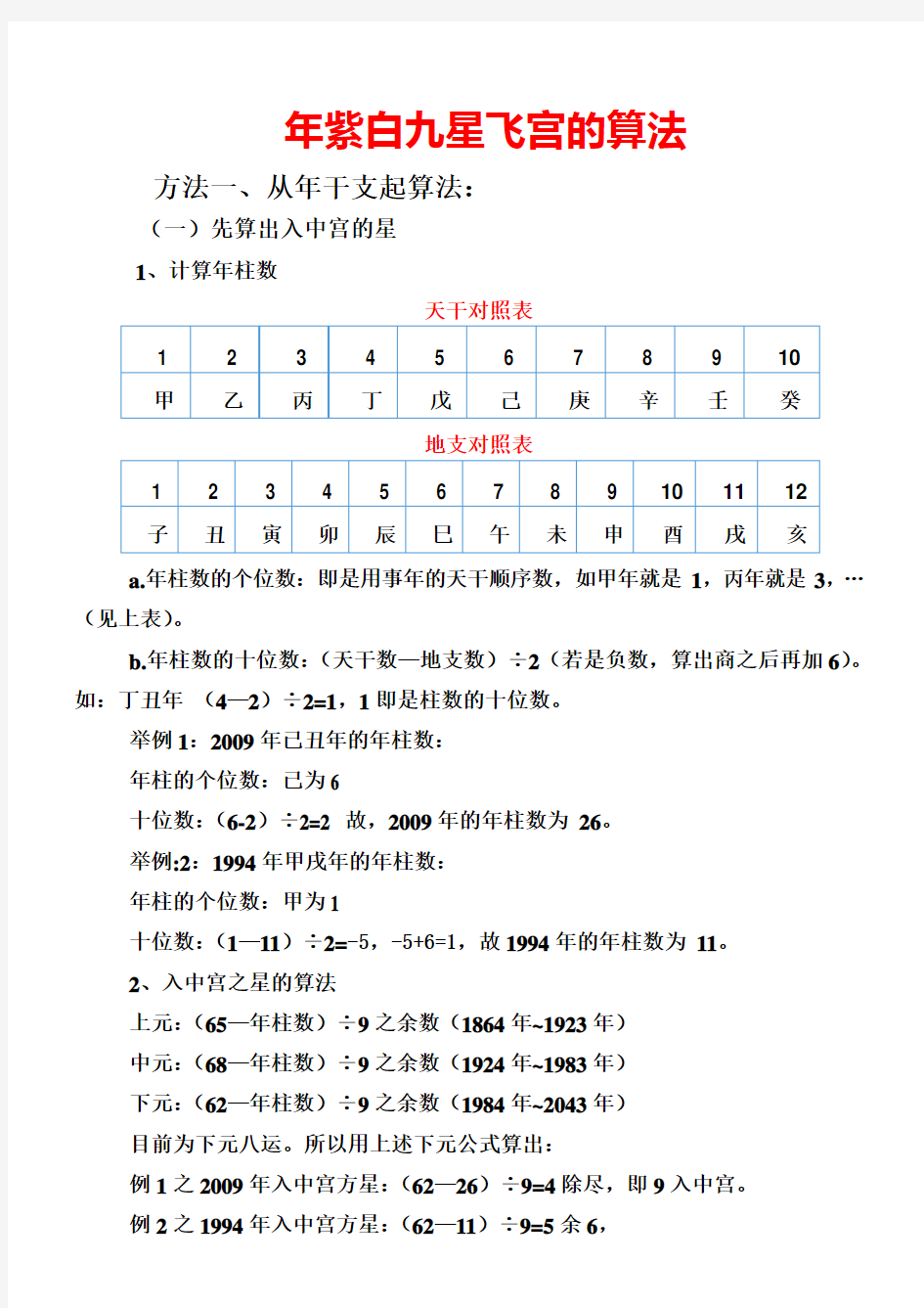 年紫白九星飞宫的算法