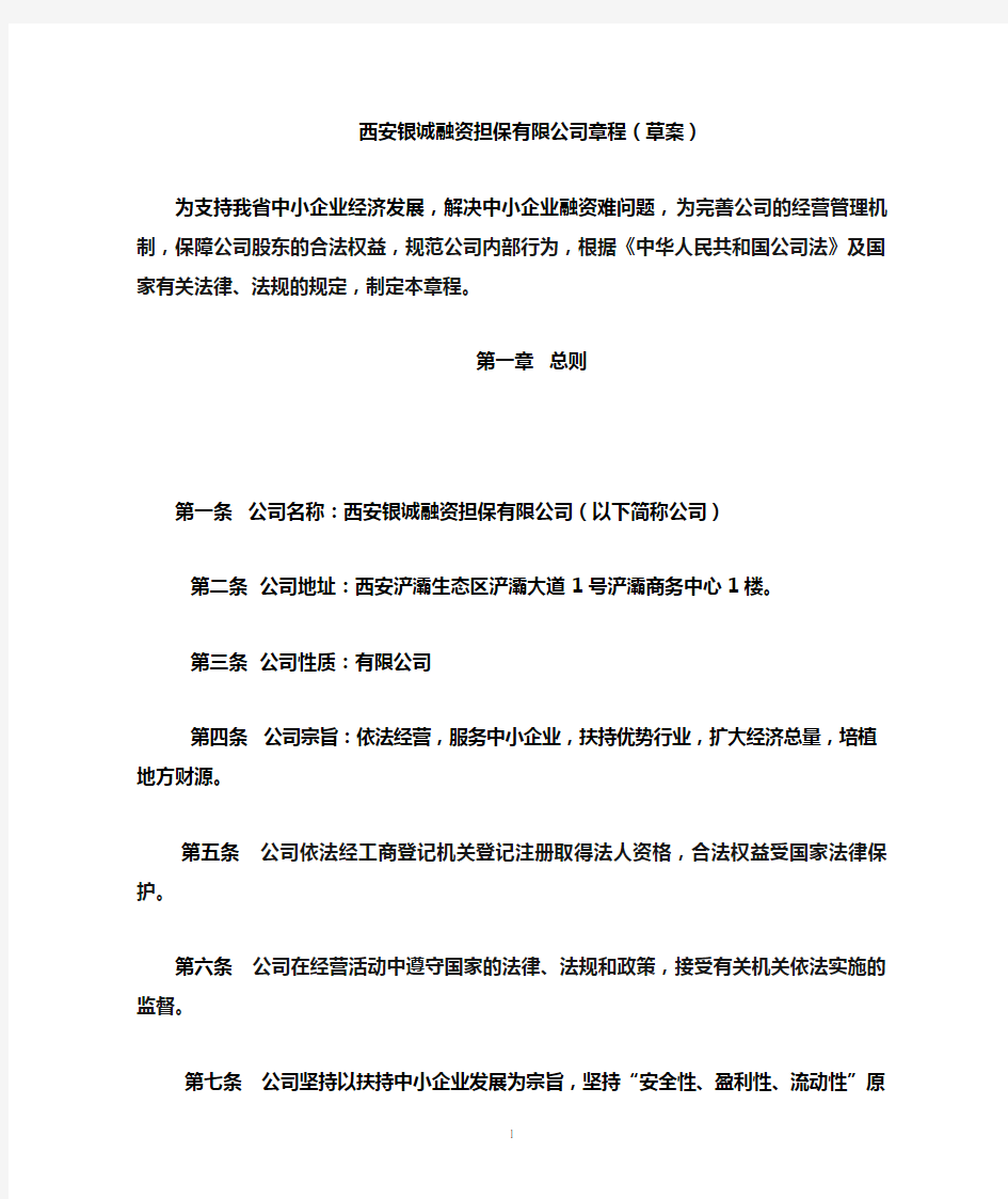 融资性担保公司章程(根据新办法制订)