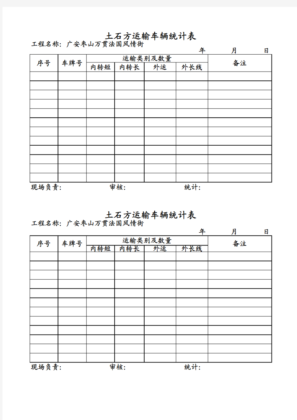 土石方运输车辆统计表